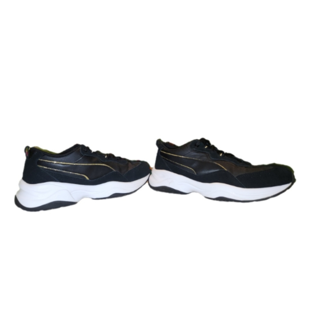 Puma Black and White Sneakers with Gold Accents